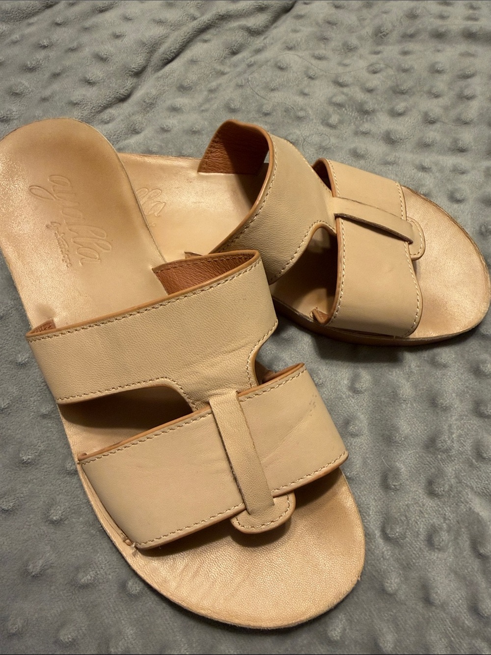 Ayalla by Antelope Beige Leather Slide Sandals - Women's Slip-On Comfort - Picture 3 of 4